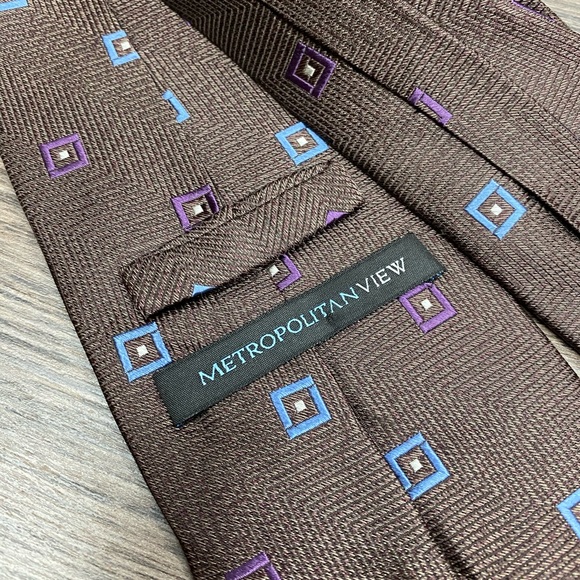 Metropolitan View Brown w/ Purple & Blue Check Tie - Picture 3 of 4